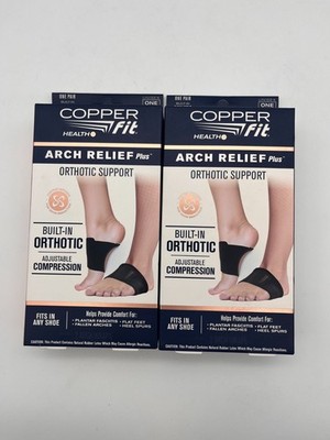 2x COPPER FIT ARCH RELIEF PLUS ORTHOTIC SUPPORT ADJUSTABLE ONE SIZE NIB MR 861