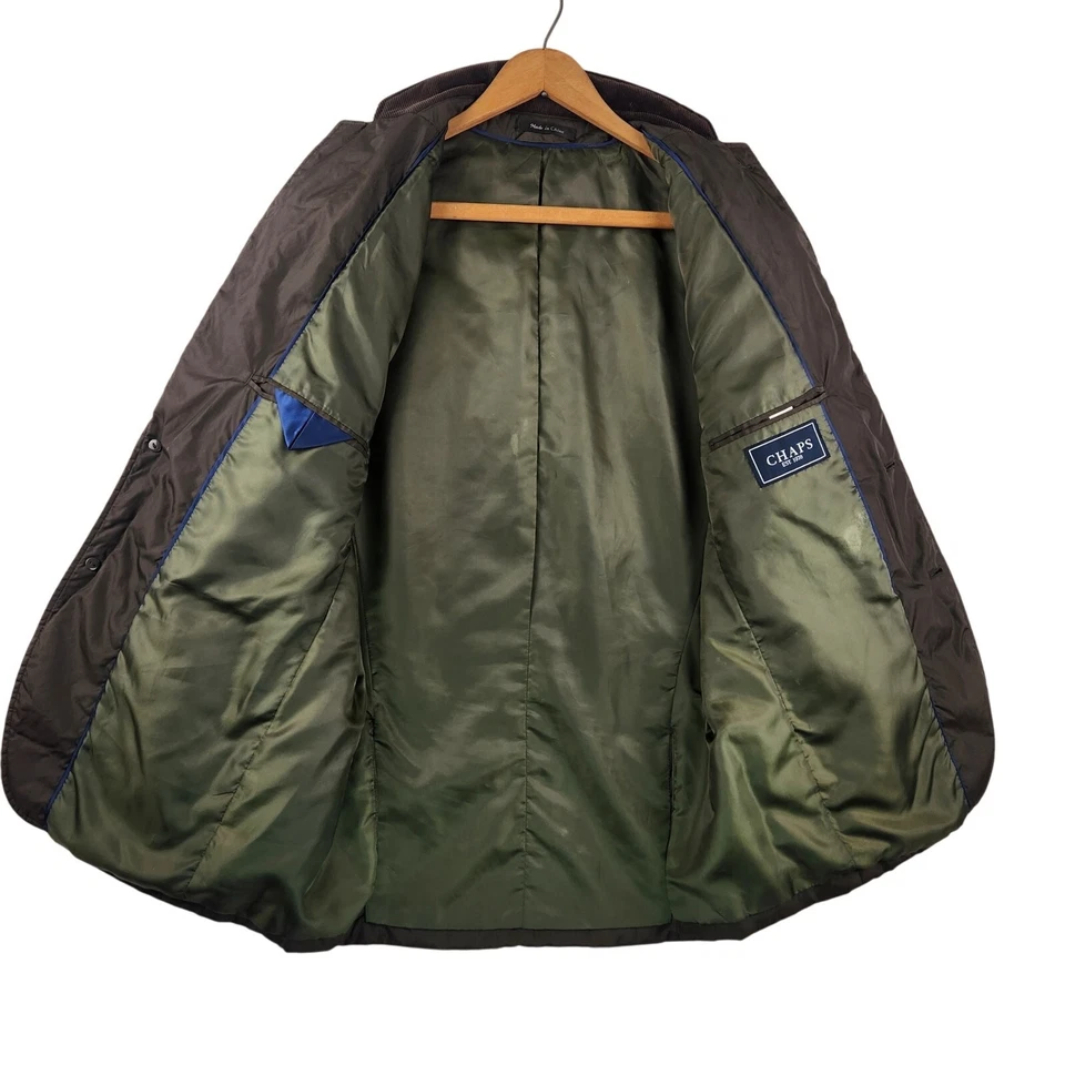 Chaps Quilted Puffer Blazer Jacket Coat Brown Corduroy Collar 38R 2-Button EUC - Image 2 of 4