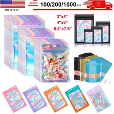 100-1000 Holographic Mylar Foil Bags Smell Proof Resealable Zip Sealing Pouches