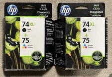 2 LOT New Sealed HP 74XL Black 75 Tri Color Genuine Ink Cartridge Combo Packs