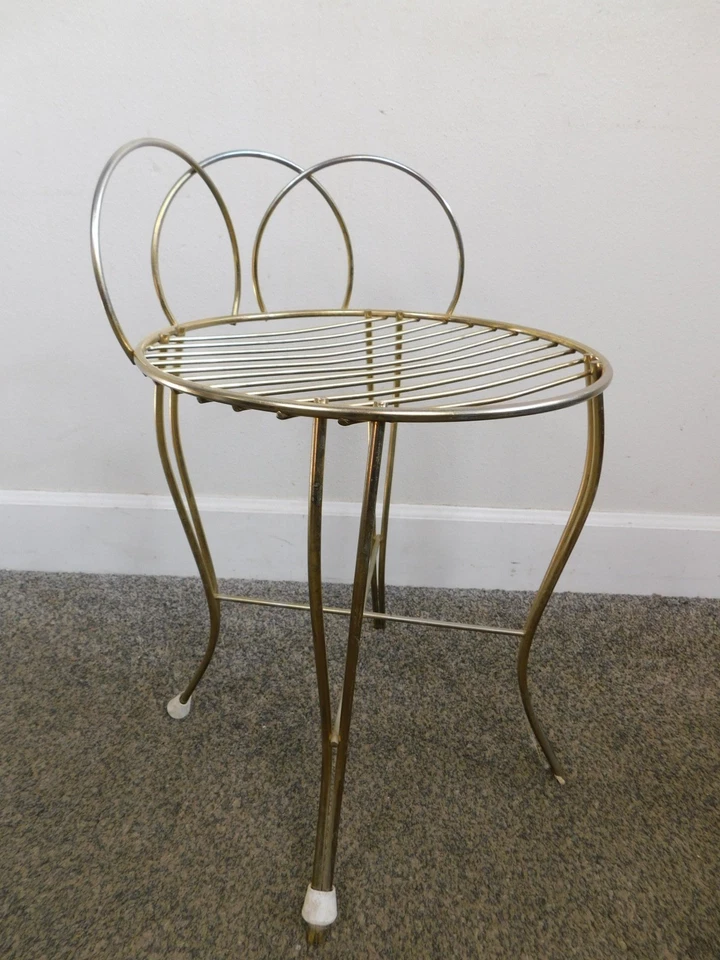 Darling Vintage Hollywood Regency Brass Wire Metal Round Vanity Chair Stool NICE - Image 2 of 4