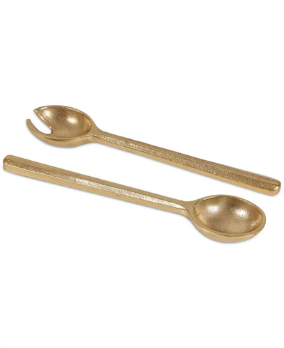 Hotel Collection Metal Aluminum Set of 2 Facet Salad Servers - Gold Color - Picture 2 of 4