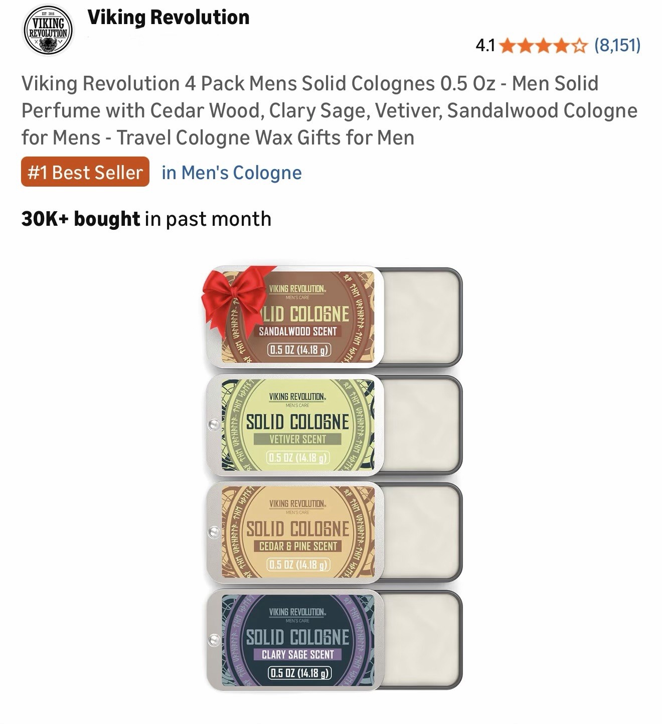 Viking Revolution 4 Pack Mens Solid Colognes Men 0.5 Oz - Men Solid Perfume w...