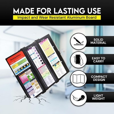 Nursing Clipboard Foldable with Medical Edition Cheat Sheets, 3