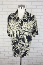 Vintage Jams World Black Beige Tropical Trees Hawaiian Rayon Shirt Mens L READ