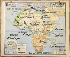 🌍 Ancienne carte scolaire Vidal-Lablache 16, 1930/40 - Afrique physique