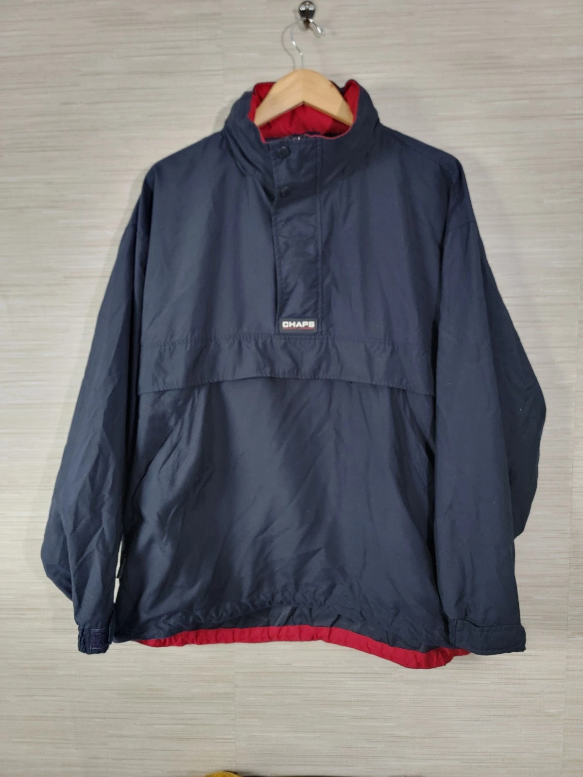 Chaps Ralph Lauren Men’s Jacket L Navy Pullover Windbreaker 1/4 Snap