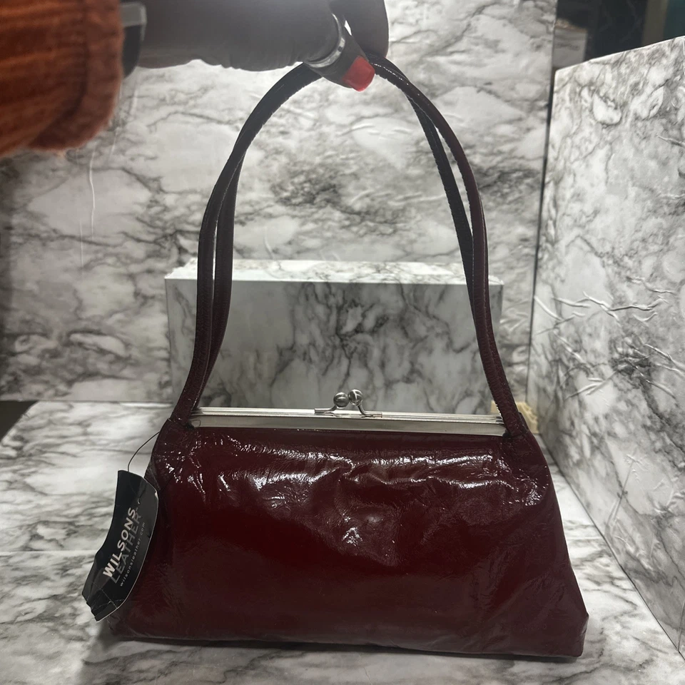 Wilsons кожи Pelle студии красный лакированная кожа поцелуй замок двойной ручки сумочки новый - Изображение 4 из 4