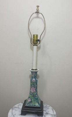 Vintage Turquoise Floral Asian Wood Base Table Lamp Smith And Rodgers