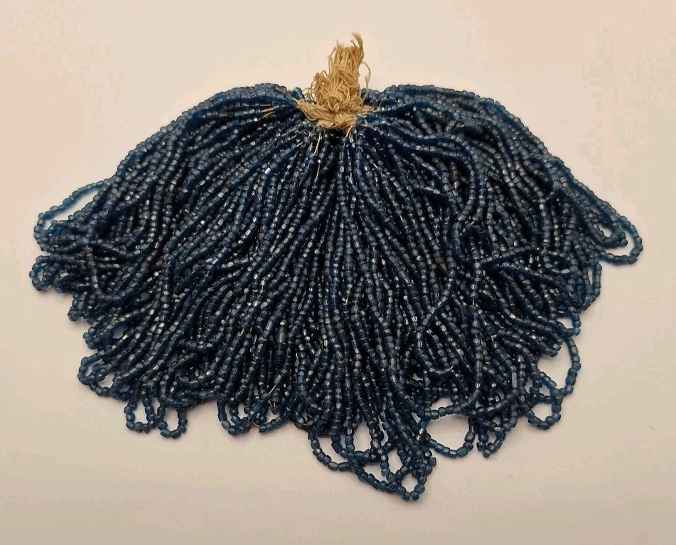 Lote de 3 cuentas de semillas de vidrio antiguas azules, marrones, morados Foto 2 de 4