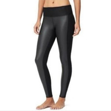 Athleta Black Gleam Legging Faux Leather Front Spandex High Rise Stretch Gym M