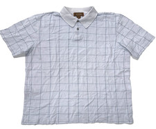 Tasso Elba Polo Shirt Mens Medium Light Blue Check Short Sleeve Cotton