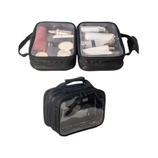 2 in 1 Double Compartments Travel Toiletry Pouch Clear Cosmetic Bag Makeup Ki...