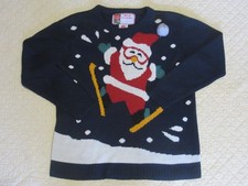 Merry Christmas Santa Claus Pullover Sweater Dark Navy Size S