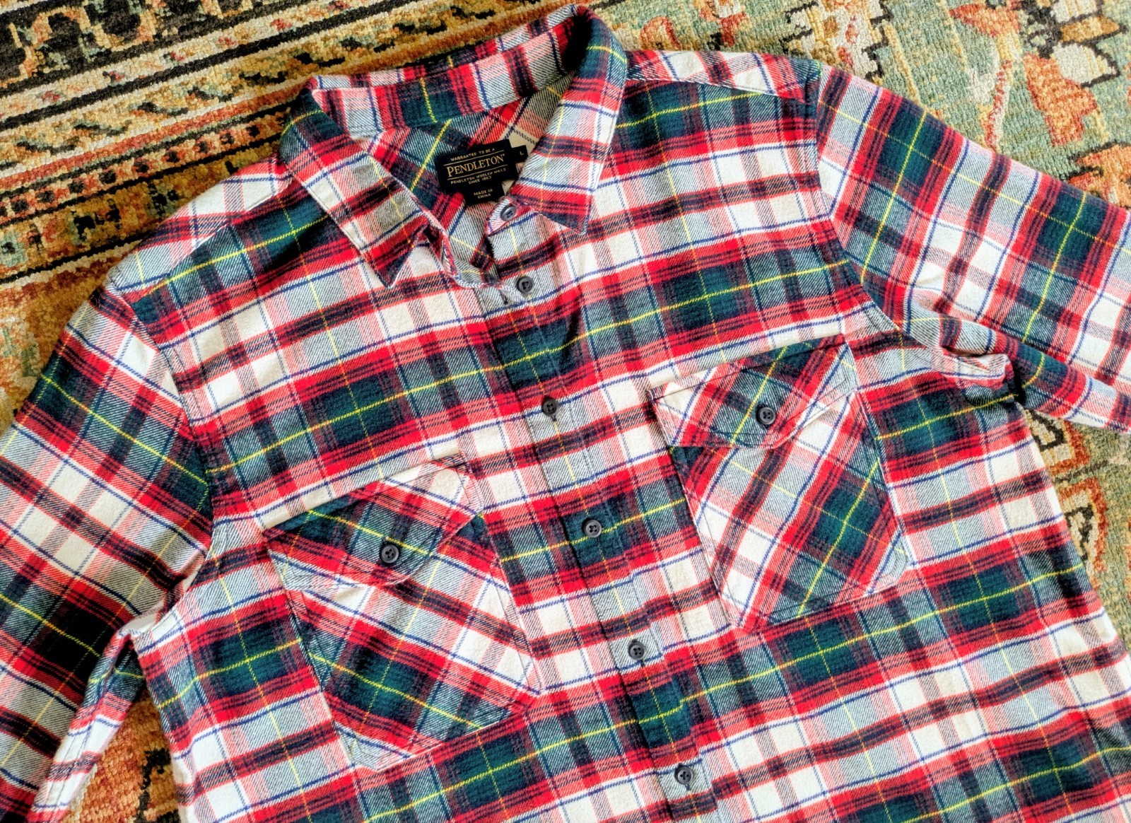 Pendleton Women's Elbow Patch Cotton Flannel Red/… - image 3