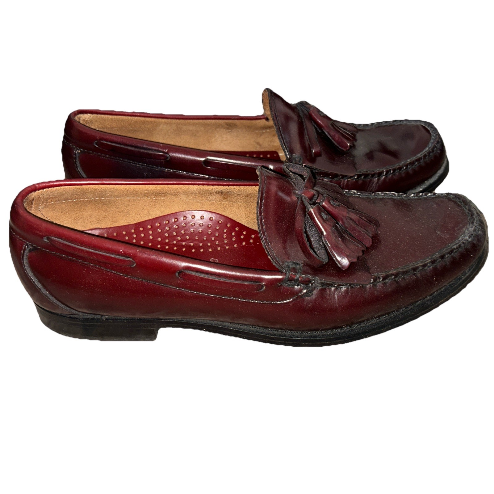 Vintage L.L. Bean Tassel Loafers Made in USA Leather Burgundy Mens 8.5 M