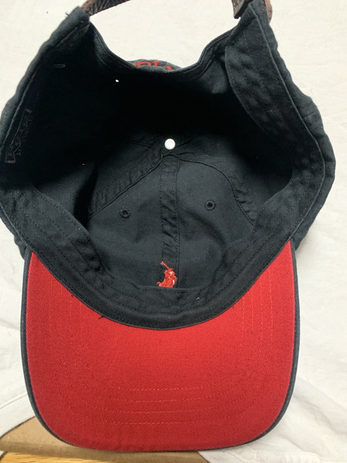 Cappello da baseball vintage Polo Ralph Lauren nero cappello papà rosso pony pelle strapback