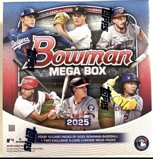 2025 BOWMAN BASEBALL MEGA BOX (50 cards) w/2 Chrome Packs Brand New Sealed QTY