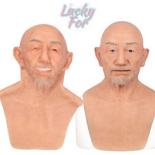Old man Realistic Silicone Mask Hand Made Full Headwear Hood Halloween Cosplay