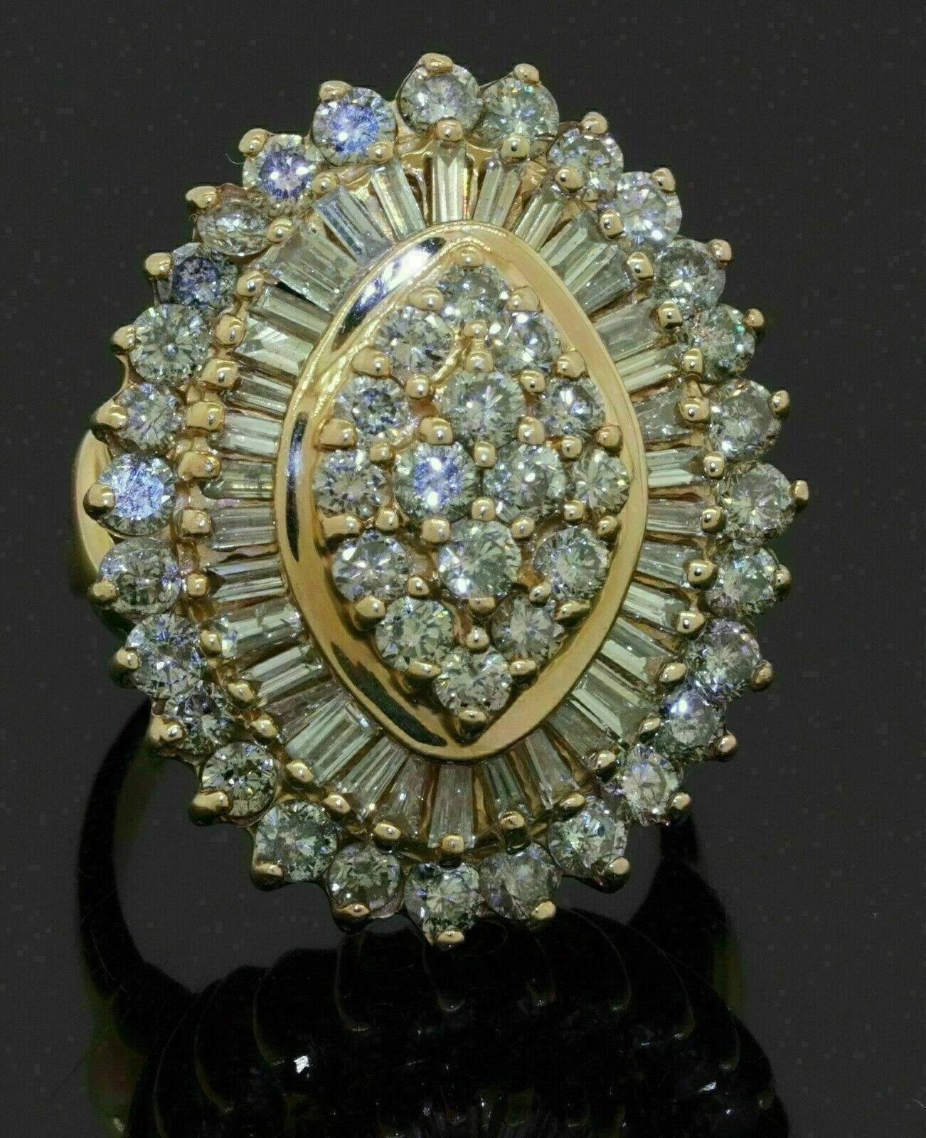 3Ct Lab-Created Baguette Cut Diamond Cluster Engagement Ring 14k Yellow Gold Fn