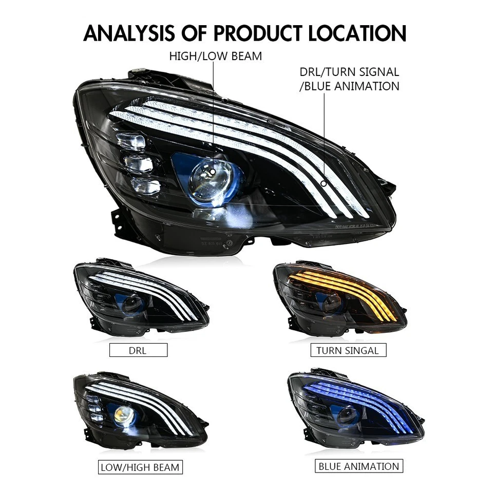 Juego de pares de faros LED completos diestros+derechos para Mercedes-Benz Clase C C300 W204 2008-2010 Foto 3 de 4