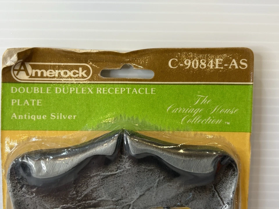 Placa de receptáculo dúplex doble vintage Amerock Carriage House plata antigua nueva Foto 2 de 4