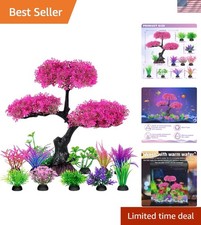 Eco-Friendly Artificial Aquarium Plants - Cherry Blossom Grass Set, 11 Pieces