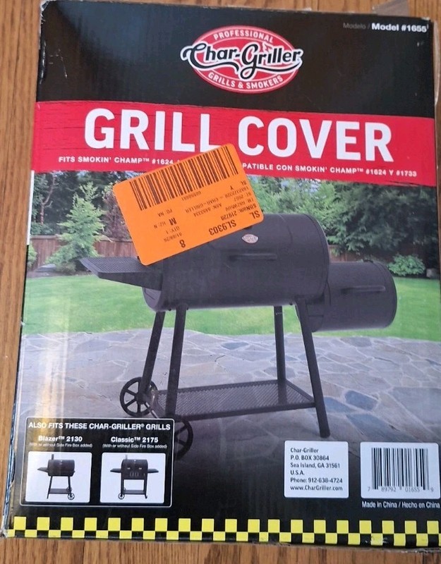 Char-Griller 1655 Grill Cover Black Fits Smokin' Champ 1733 1624 2130 2175, New