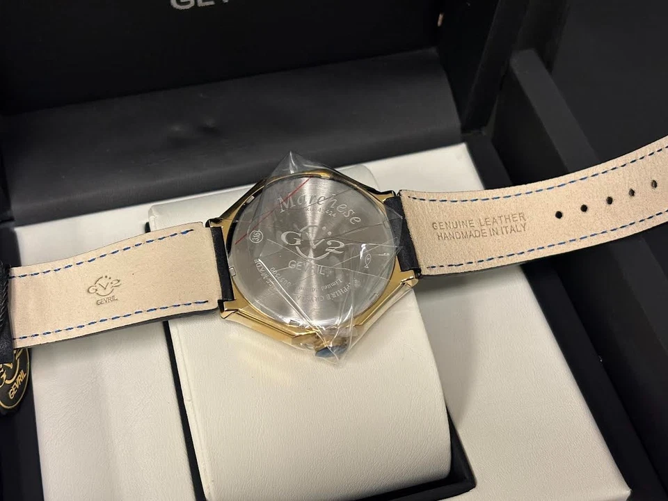 Reloj de lujo Gevril Marchese GV2, dorado, correa de cuero, correa azul oscuro, 42424 Foto 3 de 4