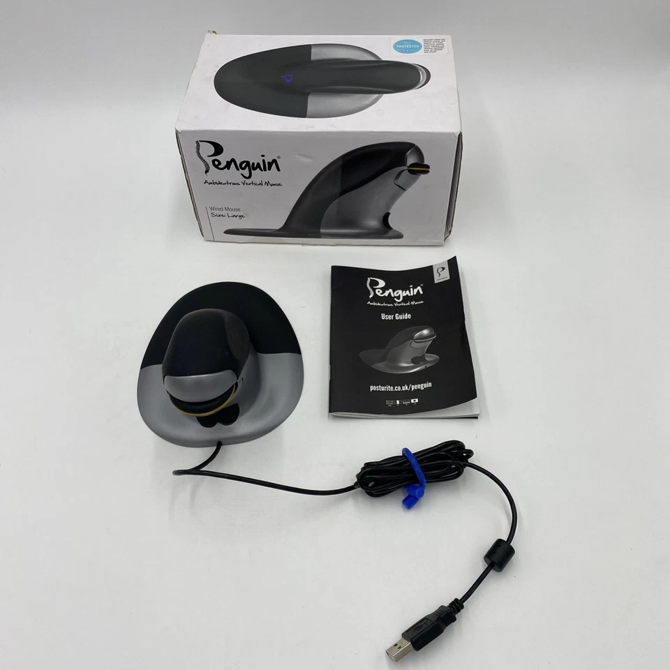 Ratones verticales ambidiestros Penguin, grandes, con cable - USB, 9820101, totalmente funcionales Foto 2 de 4