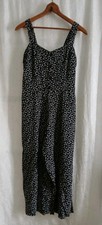 W Sz M Petite Black Jumpsuit Smocked Floral Cottagecore Boho Beachy One Piece