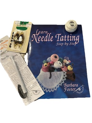 Lot Of Vtg Learn Needle Tatting Project Book Needle For Threads Shuttles Thread