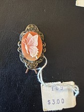 Vintage butterfly Cameo Hair Clip Floral Bronze Tone Filigree Barette