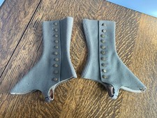 Antique Wool Felt Ladies Spats with 10 Button Closures Vintage Footwear Green