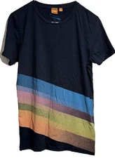 Hugo Boss Men's Size M Navy Blue Striped Cotton Short Sleeve Crew-Neck T-Shirt