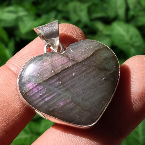 Labradorite Gemstone Heart Pendant 925 Sterling Silver Plated Fashion Jewelry - Picture 1 of 5