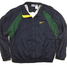 Vtg Reebok Windbreaker Mens Jacket Color Block Logo Striped Lined Full Zip Sz L