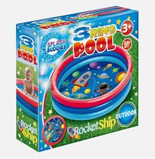 3 Ring Inflatable Kiddie Pool 51" with Rocket Ship Design Backyard Fun