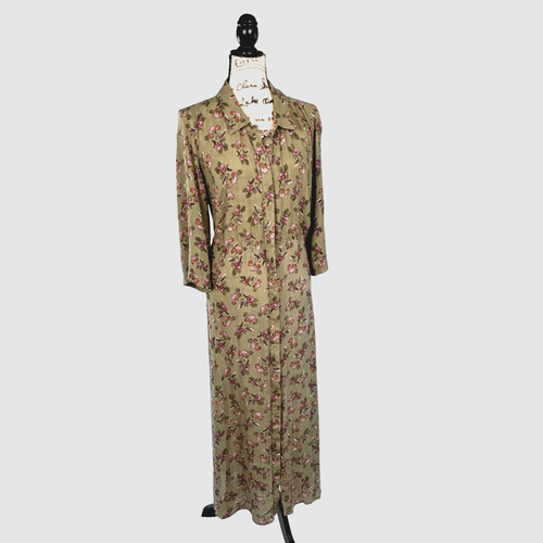 Woman Within Crinkle Dress Tab Sleeve Floral Button Down Sz 18 Boho Cottagecore