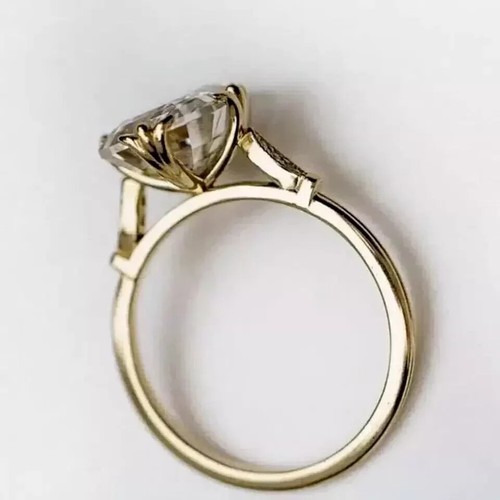 3.5Ct Art Deco Style Asscher Lab Created Diamond 14K Gold Finish Engagement Ring - Picture 5 of 9