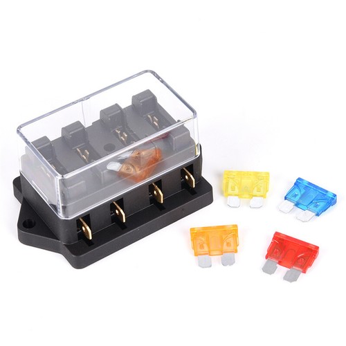Car 4 Way Circuit Standard ATO Blade Fuse Box Block Holder 12V/24V+4 Way Fus-b - Picture 5 of 11