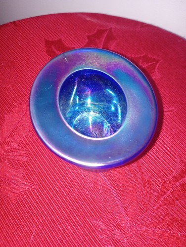 VINTAGE IMPERIAL GLASS TOP HAT TOOTHPICK MARKED IG BLUE CARNIVAL GLASS - Picture 4 of 5