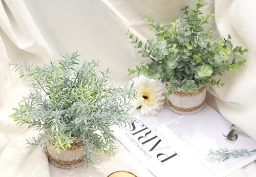 Pack de 4 pequeñas plantas falsas de interior mini plantas artificiales para oficina en casa 4 grises - Imagen 2 de 7