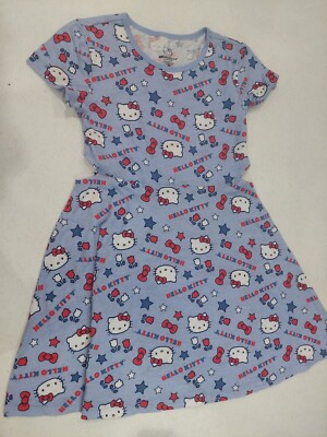 NEW Sanrio Hello Kitty Kids Soft Dress Girl's Top Size L Red White & Blue Cutout