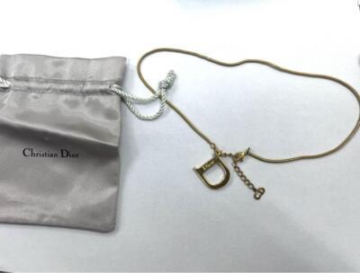 Christian Dior Necklace D Logo Pendant Gold Lobster Clasp CD