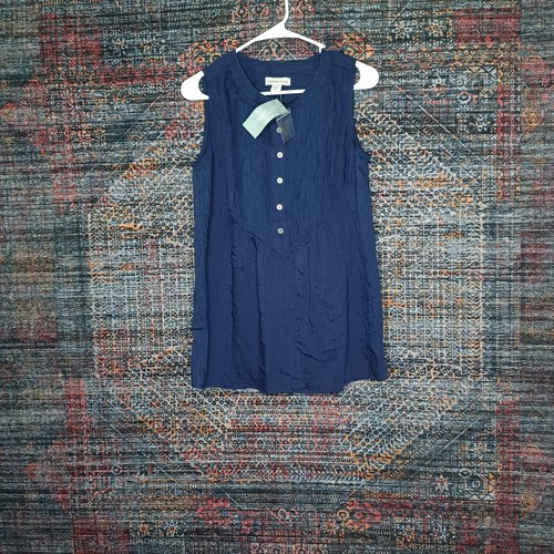 Coldwater Creek womens solid midnight navy pleated sleeveless button top XS NWT - 第 1/9 張圖片