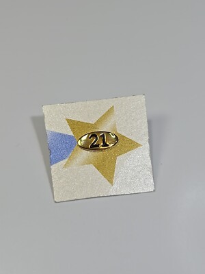 Number 21 Lapel Pin Very Small Size Screw-Back Gold Color Metal 