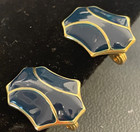 Vintage signed Monet Blue Enamel Earrings Gold Tone MCM retro 1” clip-on Rare — photo 2
