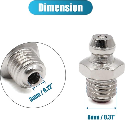 Montaje de pezón de grasa recta niquelada M8 x 1 rosca para automóvil 40 un. - Imagen 3 de 5