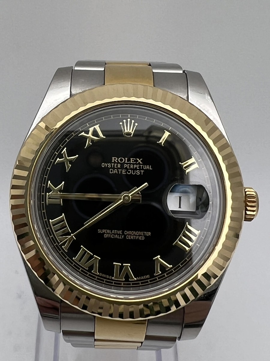 Rolex Datejust II 41mm 116333 18K Black Dial Gold Roman Numerals